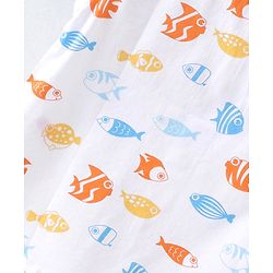 Babyhug Cotton Woven Half Sleeves Shirt & Denim Shorts Set With  Aquatic Animal Print -White &  Blue