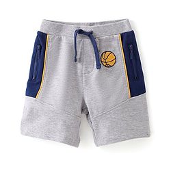 Babyhug Cotton Looper Knit Shorts  With Basketball Patch - Grey