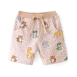 Babyhug Cotton Looper Knit Shorts   Animal Print - Cream