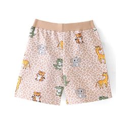 Babyhug Cotton Looper Knit Shorts   Animal Print - Cream