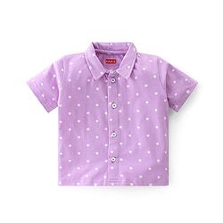 Babyhug Single Jersey Knit Half Sleeves Polka Dot Print Night Suit - Purple