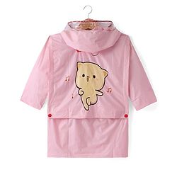 Babyhug Full Sleeves Below Knee Length Hooded Raincoat Cat Print - Pink