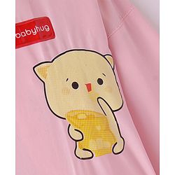 Babyhug Full Sleeves Below Knee Length Hooded Raincoat Cat Print - Pink