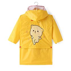 Babyhug Full Sleeves Below Knee Length Hooded Raincoat Cat Print - Yellow