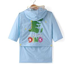 Babyhug Full Sleeves Below Knee Length Hooded Raincoat Dino Print - Ice Blue