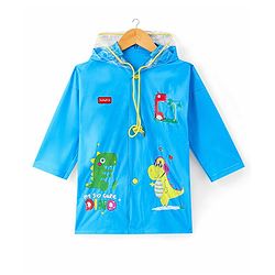 Babyhug Full Sleeves Below Knee Length Raincoat Cute Dino Print - Sky Blue