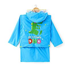 Babyhug Full Sleeves Below Knee Length Raincoat Cute Dino Print - Sky Blue