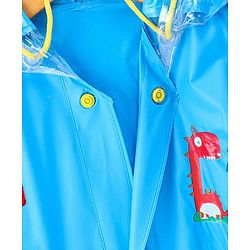 Babyhug Full Sleeves Below Knee Length Raincoat Cute Dino Print - Sky Blue