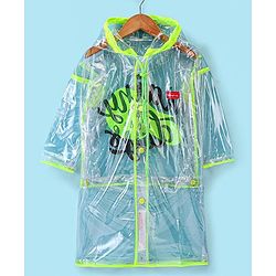 Babyhug Full Sleeves Below Knee Length Transparent Raincoat Rainy Day Print - Neon Green