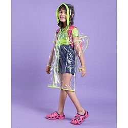 Babyhug Full Sleeves Below Knee Length Transparent Raincoat Rainy Day Print - Neon Green