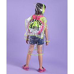 Babyhug Full Sleeves Below Knee Length Transparent Raincoat Rainy Day Print - Neon Green