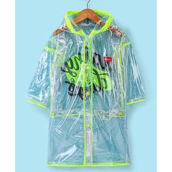 Babyhug Full Sleeves Below Knee Length Transparent Raincoat Rainy Day Print - Neon Green