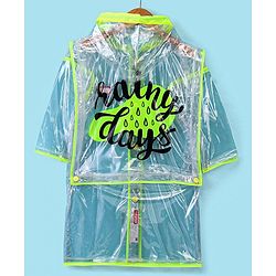 Babyhug Full Sleeves Below Knee Length Transparent Raincoat Rainy Day Print - Neon Green