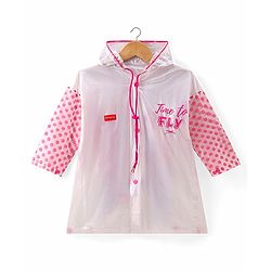 Babyhug Below Knee Length Full Sleeves Raincoat Owl Print - White