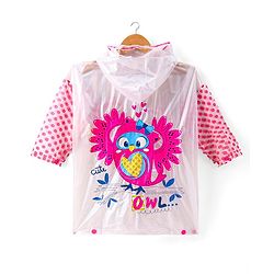 Babyhug Below Knee Length Full Sleeves Raincoat Owl Print - White