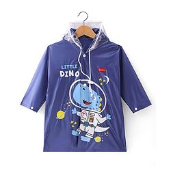 Babyhug Full Sleeves Below Knee Length Hooded Raincoat Dino Print - Navy Blue