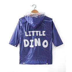 Babyhug Full Sleeves Below Knee Length Hooded Raincoat Dino Print - Navy Blue