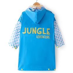 Babyhug Full Sleeves Knee Length Raincoat Lion Roar Print - Sky Blue