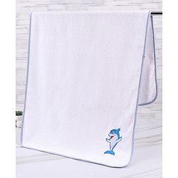 Babyhug Woven Terry Bath Towel With Dolphine Embroidery L 100 x B 50 cm - White