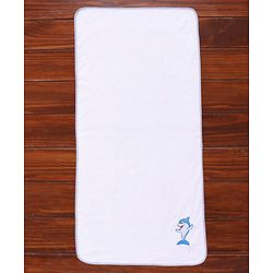 Babyhug Woven Terry Bath Towel With Dolphine Embroidery L 100 x B 50 cm - White