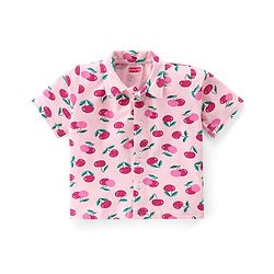 Babyhug Cotton Knit Half Sleeves Cherry Print Night Suit - Pink