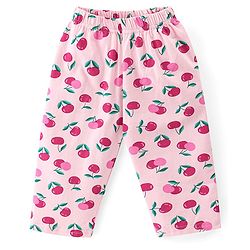 Babyhug Cotton Knit Half Sleeves Cherry Print Night Suit - Pink