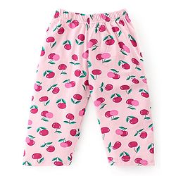 Babyhug Cotton Knit Half Sleeves Cherry Print Night Suit - Pink