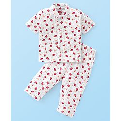 Babyhug Cotton Knit Half Sleeves Floral Print Night Suit - White