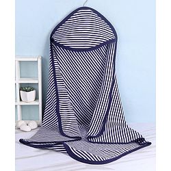 Babyhug Yarn Dyed Terry Striped Hooded Bath Towel L 76 x B 76 cm- Blue