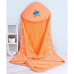 Babyhug Terry Knit Hooded Bath Towel with Star Print L 76 x B 76 cm- Orange
