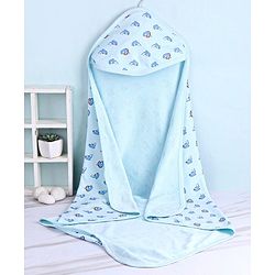 Babyhug Knit Terry Towel With Hood Fish Print L 76.2 x B 76.2 cm - Blue