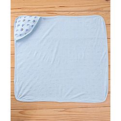 Babyhug Knit Terry Towel With Hood Fish Print L 76.2 x B 76.2 cm - Blue