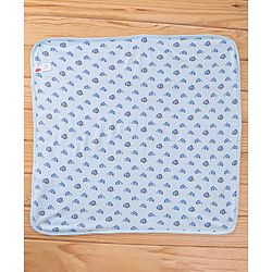 Babyhug Knit Terry Towel With Hood Fish Print L 76.2 x B 76.2 cm - Blue