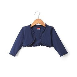 Babyhug 100% Cotton Knit Frock & Leggings with Full Sleeves Shrug & Head Band Floral Print - Navy Blue