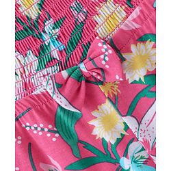 Babyhug Cotton Knit Floral Printed Dungree Style Jumpsuit with Half Sleeves Inner Tee - Pink & White