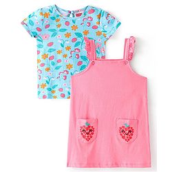 Babyhug Single Jersey Knit Frock with  Half Sleeves  T-Shirt Floral Print - Pink