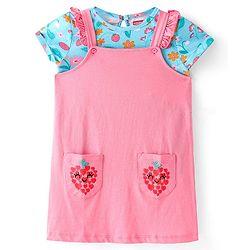 Babyhug Single Jersey Knit Frock with  Half Sleeves  T-Shirt Floral Print - Pink