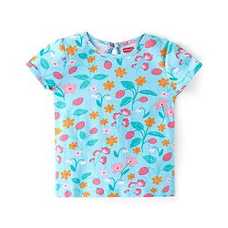 Babyhug Single Jersey Knit Frock with  Half Sleeves  T-Shirt Floral Print - Pink