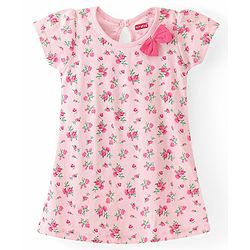 Babyhug Single Jersey Knit Half Sleeves Frocks with Floral Print Bow Applique Pack of 2 - Multicolour