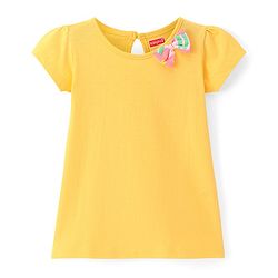 Babyhug Single Jersey Knit Half Sleeves Frocks With Floral Print & Bow Applique Pack of 2 - Pink & Yellow