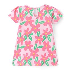 Babyhug Single Jersey Knit Half Sleeves Frocks With Floral Print & Bow Applique Pack of 2 - Pink & Yellow