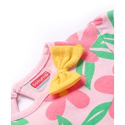 Babyhug Single Jersey Knit Half Sleeves Frocks With Floral Print & Bow Applique Pack of 2 - Pink & Yellow