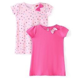 Babyhug Single Jersey Knit Half Sleeves Floral Printed Frock With Bow Pack of 2 - Multicolour