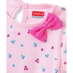 Babyhug Single Jersey Knit Half Sleeves Floral Printed Frock With Bow Pack of 2 - Multicolour