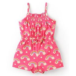 Babyhug Single Jersey Knit Sleeveless Jumpsuit Rainbow Print- Pink