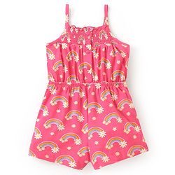 Babyhug Single Jersey Knit Sleeveless Jumpsuit Rainbow Print- Pink