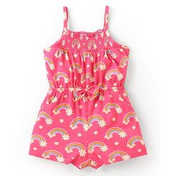 Babyhug Single Jersey Knit Sleeveless Jumpsuit Rainbow Print- Pink
