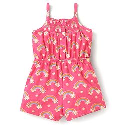Babyhug Single Jersey Knit Sleeveless Jumpsuit Rainbow Print- Pink