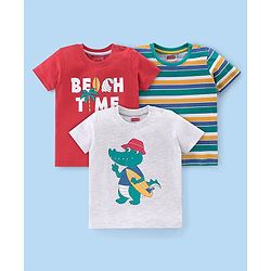 Babyhug 100% Cotton Knit Half Sleeves T-Shirt with Crocodile Graphics Pack of 3-Multicolour