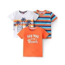 Babyhug 100% Cotton Knit Half Sleeves T-Shirts with Graphics Pack of 3 - Multicolor